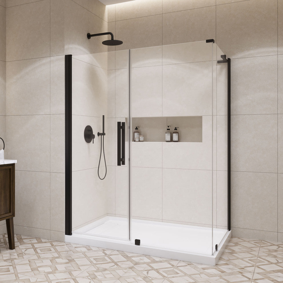 Pasadena 60"Wx36"Dx74 3/4"H Corner Pivot Shower Kit Black Base
