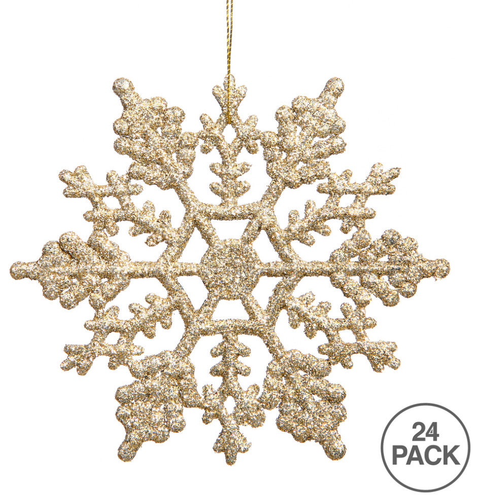 Vickerman M101411 4" Champagne Glitter Snowflake Christmas Ornament, 24 Per Box