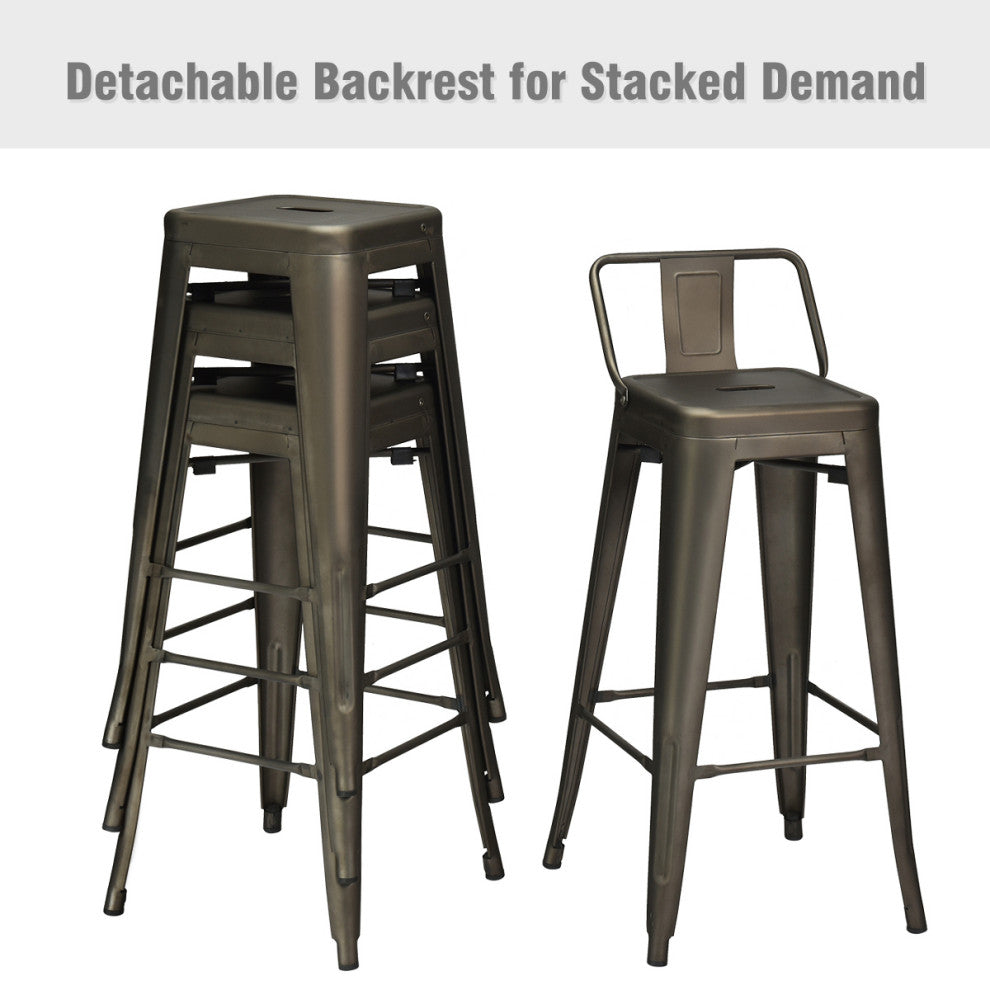 Costway Set of 4 Metal Bar Stools 30" Bar Height Barstools Industrial Low Back