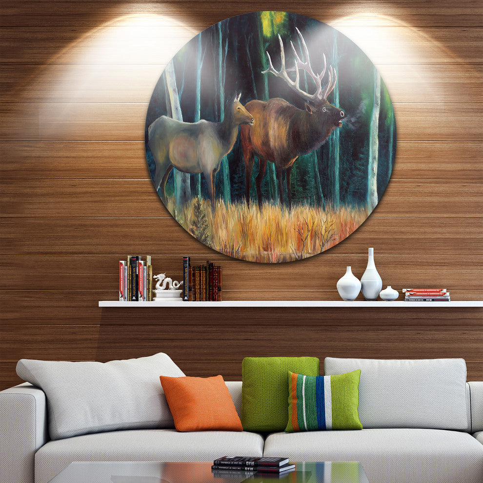 Wandering Deer In Forest, Animal Round Wall Art, 23"