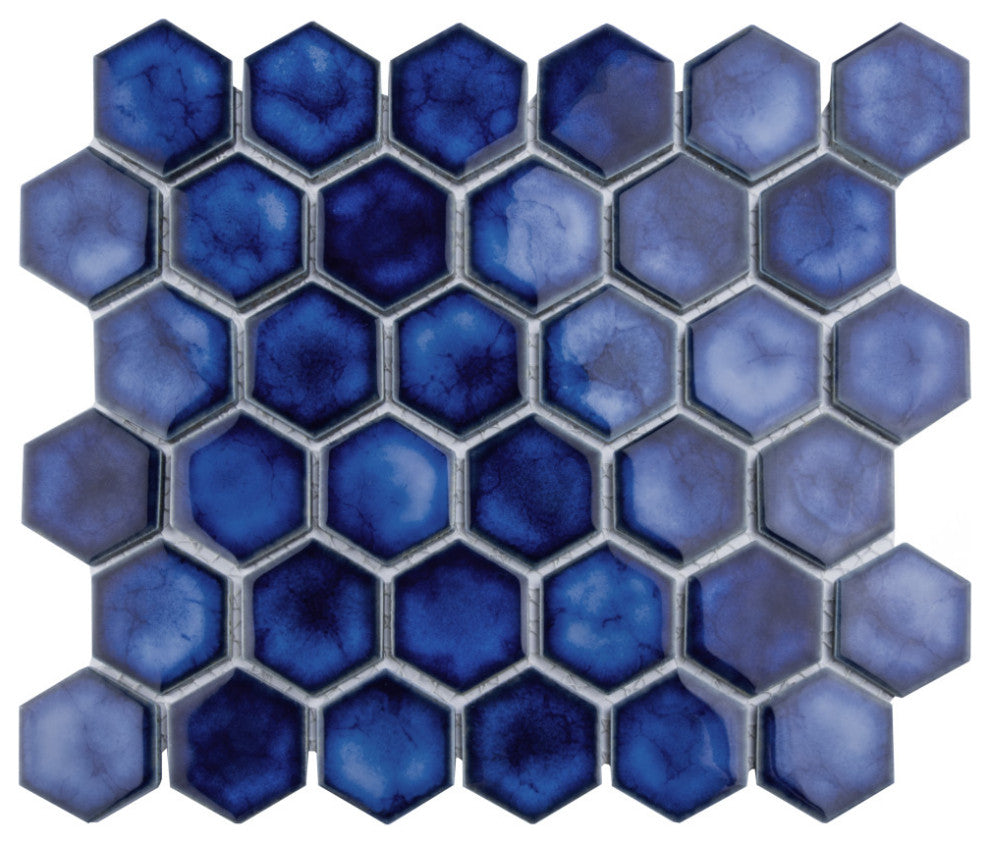Hudson Due 2" Hex Sapphire Porcelain Floor and Wall Tile
