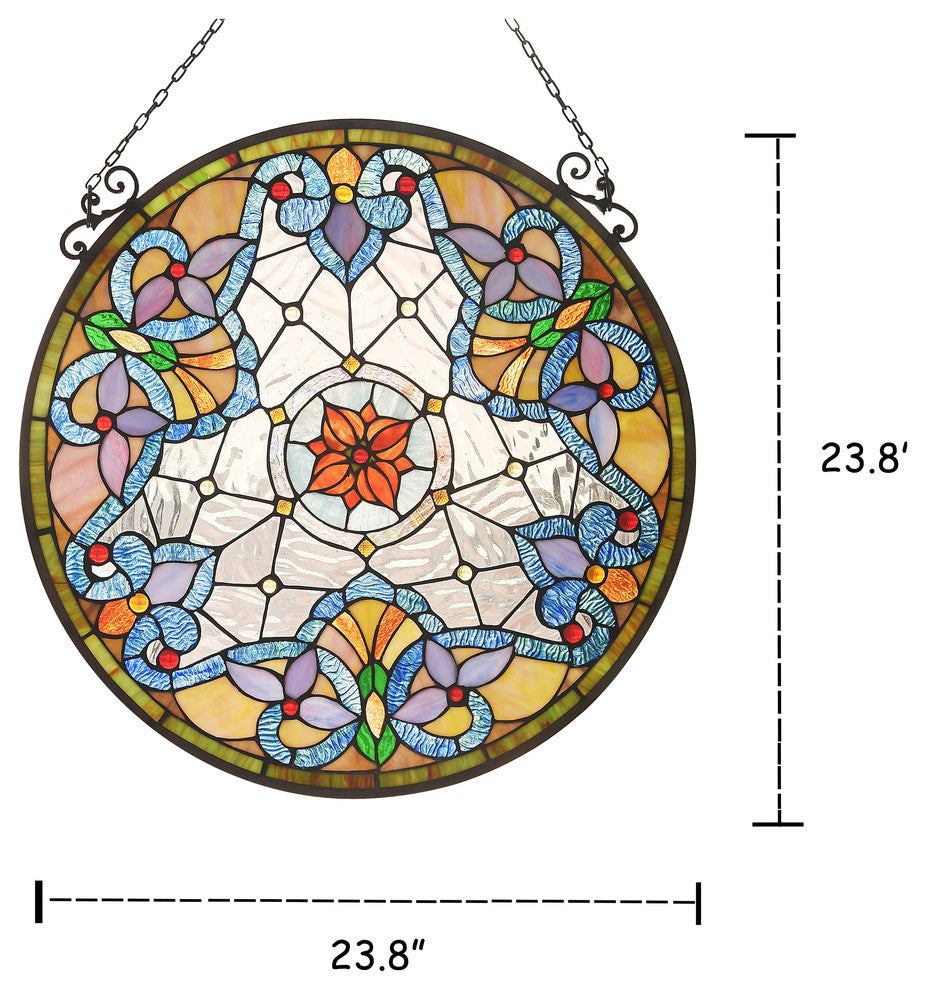 CHLOE-Lighting NORAH Victorian Tiffany-glass Window Panel 24" Tall