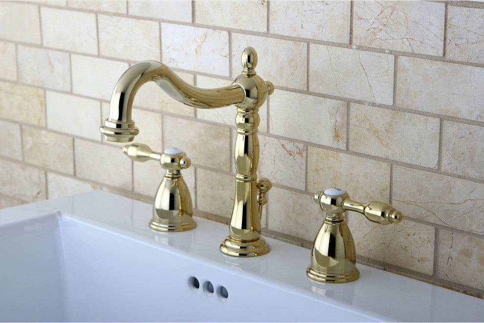Kingston Brass Widespread Bathroom Faucet With Retail Pop-Up, Polished Brass