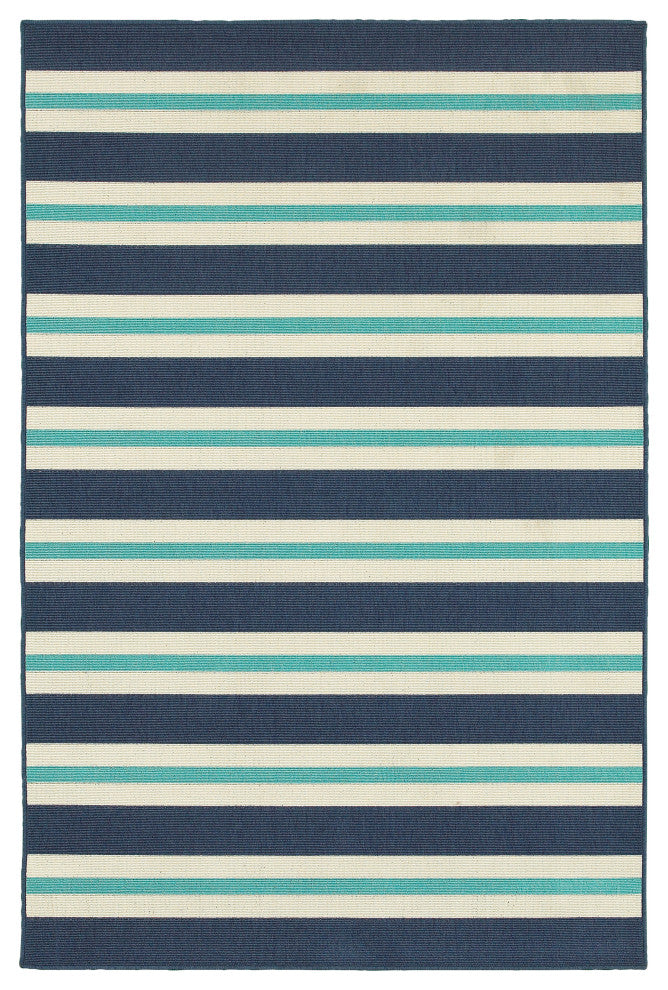 Madelina Stripe Blue and Ivory Indoor or Outdoor Area Rug, 5'3"x7'6"