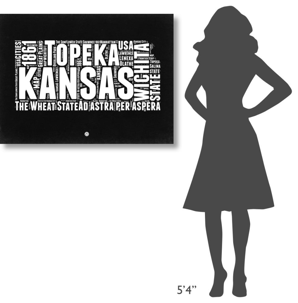 "Kansas Black and White Map" Fine Art Print