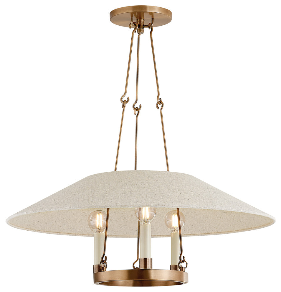 3-Light Chandelier, Patina Brass