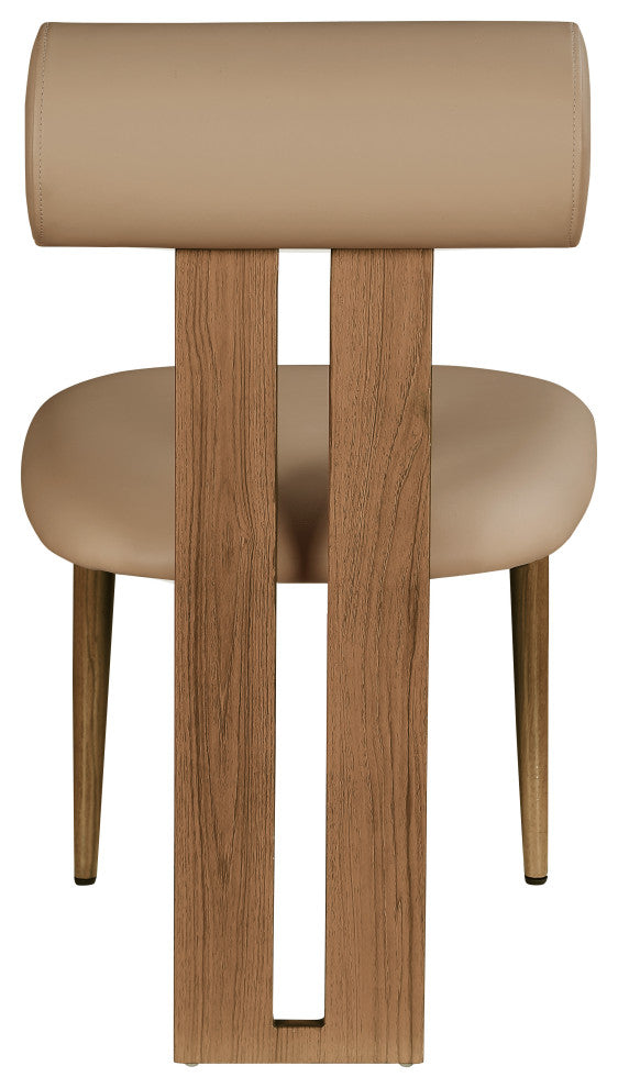 Dario Upholstered Dining Chair, Set of 2, Tan, Vegan Leather, Walnut Wood Look