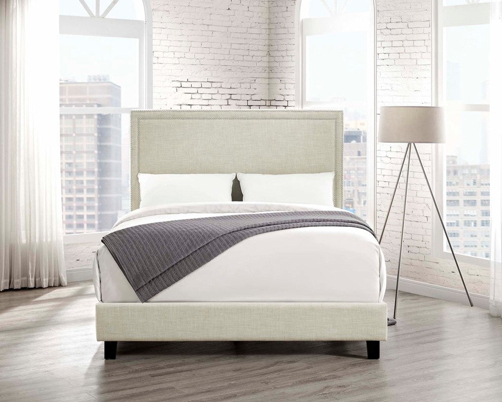 Picket House Furnishings Emery Upholstered Platform Bed, Natural, Queen