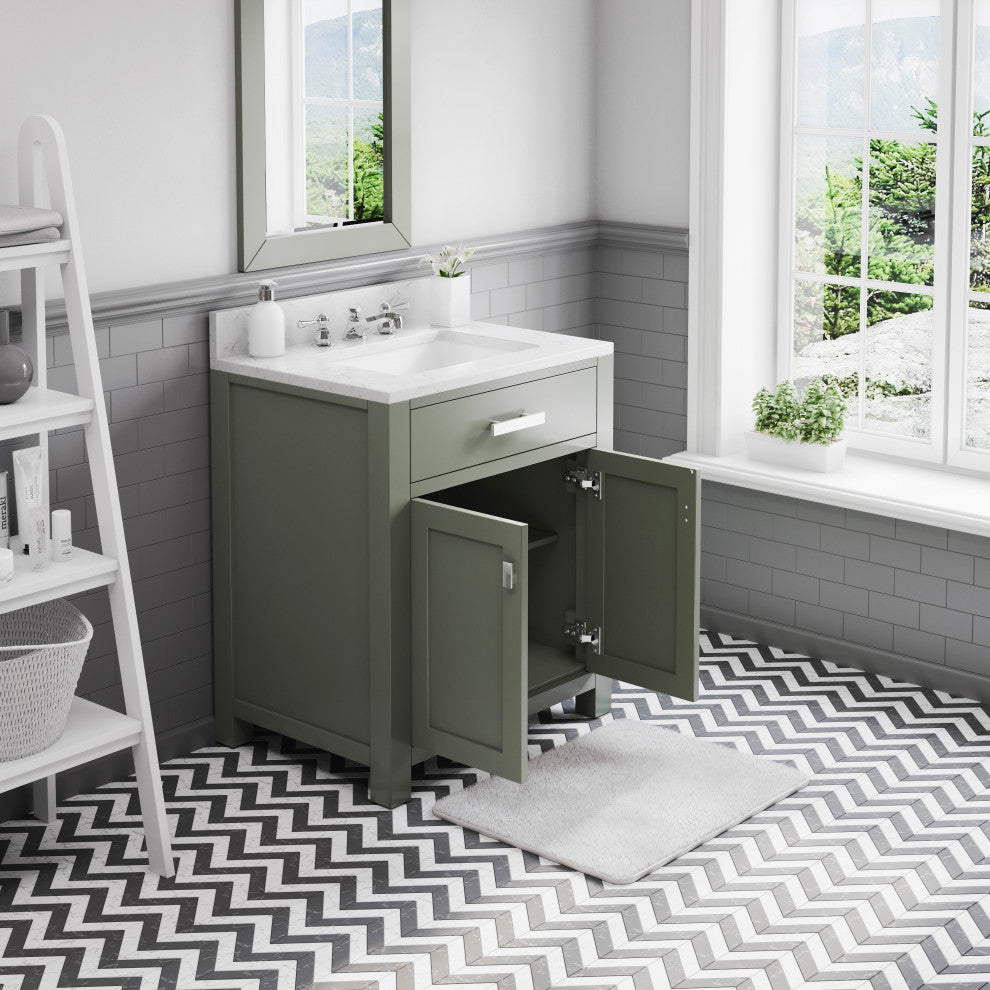 Madison 30 In. Carrara White Marble Countertop Vanity in Glacial Green