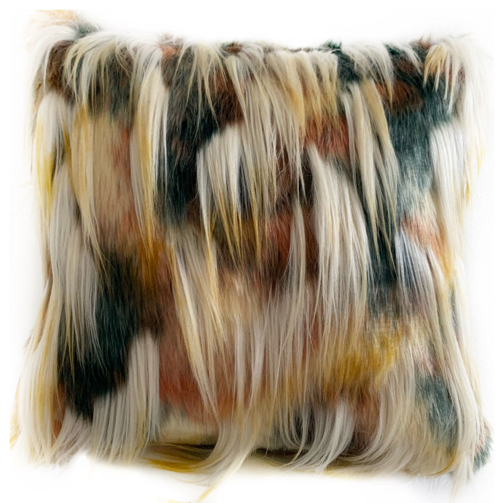 Plutus Multi-Color Fancy Feather Animal Faux Fur Luxury Throw Pillow, 20"x30"