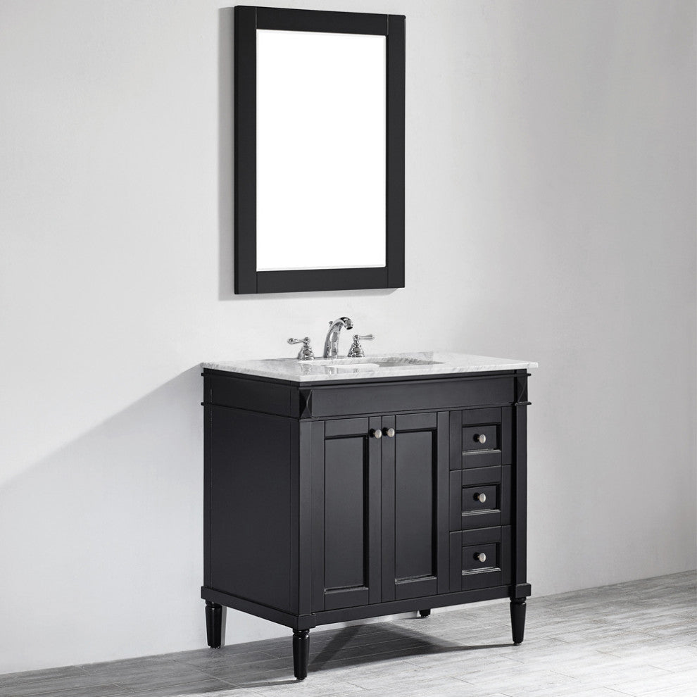 Catania 36" Vanity in Espresso with Carrara White Marble Countertop With Mirror