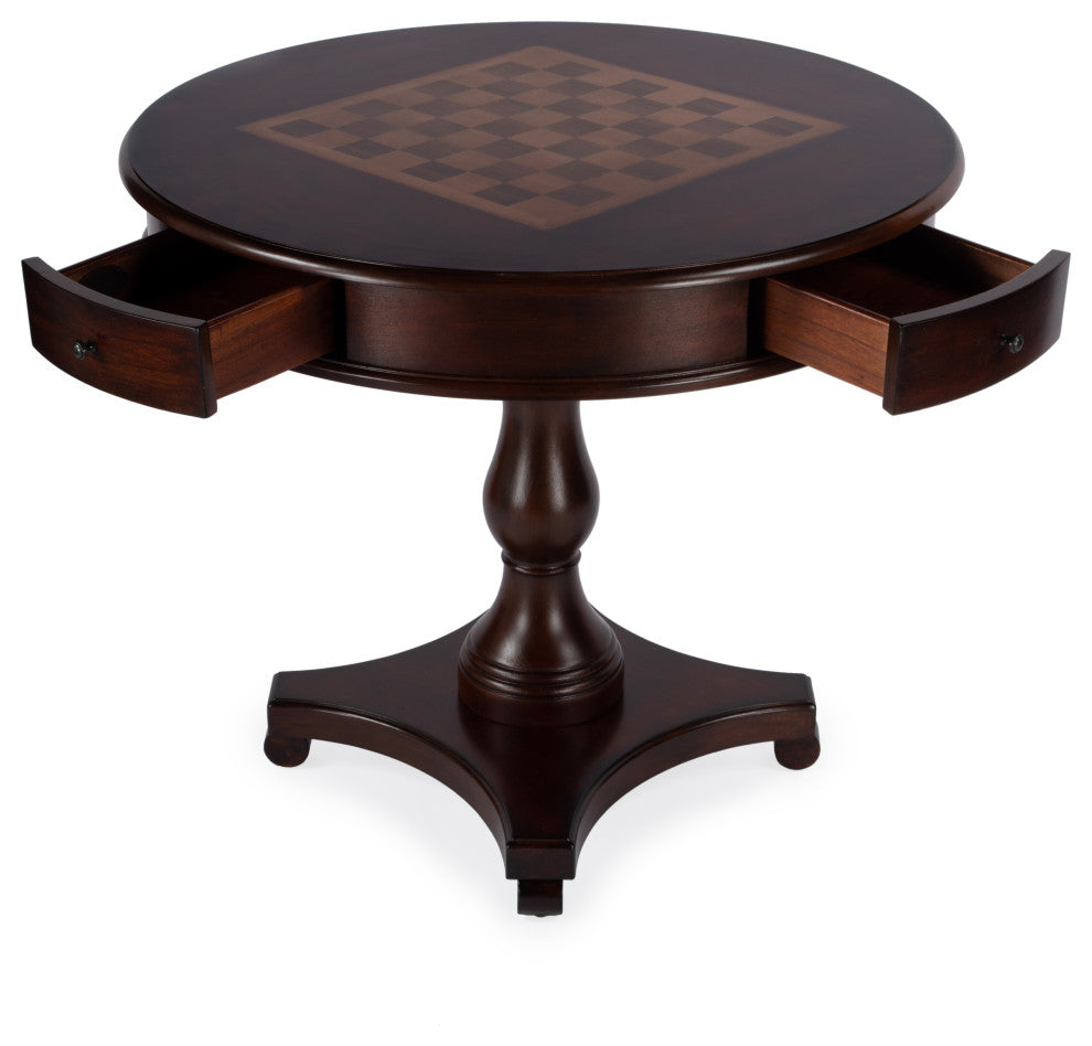 Fredrik 34"D Round Wood 4-Drawer Game Table, Cherry