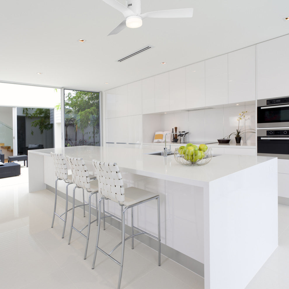 CARRO Flush Mount Ceiling Fan with Dim LED Light and Remote 10 Speed DC Motor, White, 52"