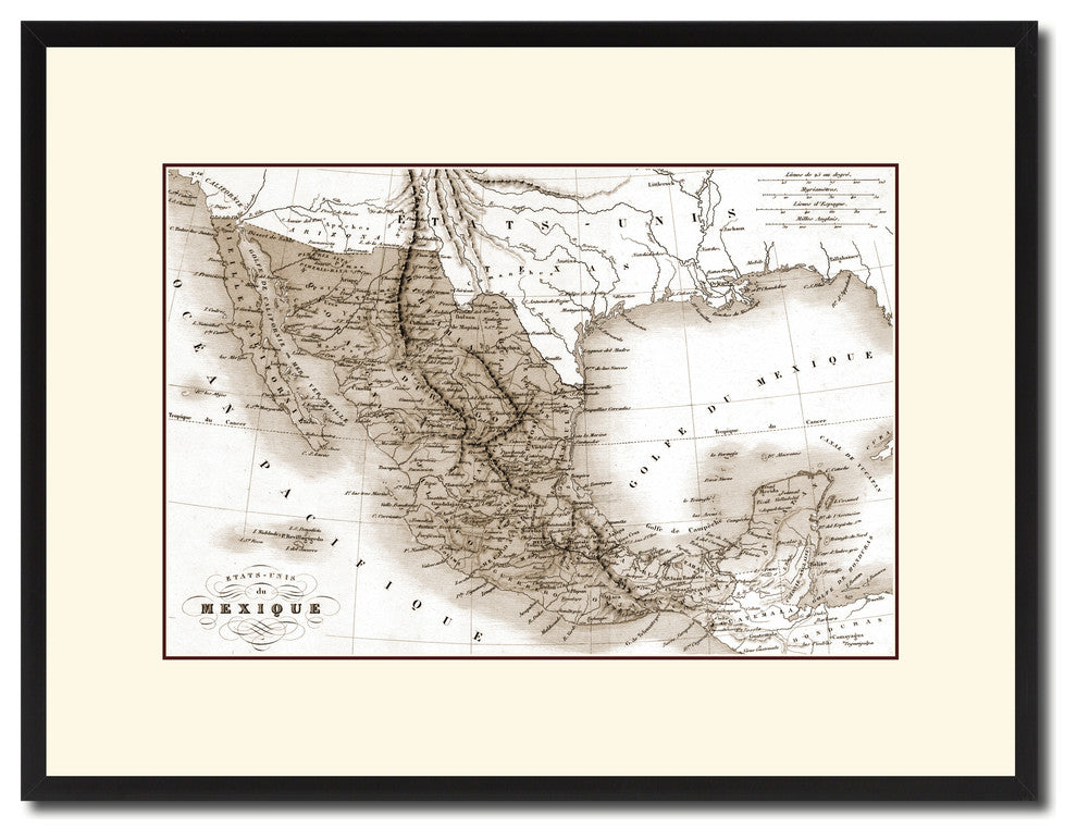 Mexico Vintage Sepia Map Canvas Print, 16"x21"