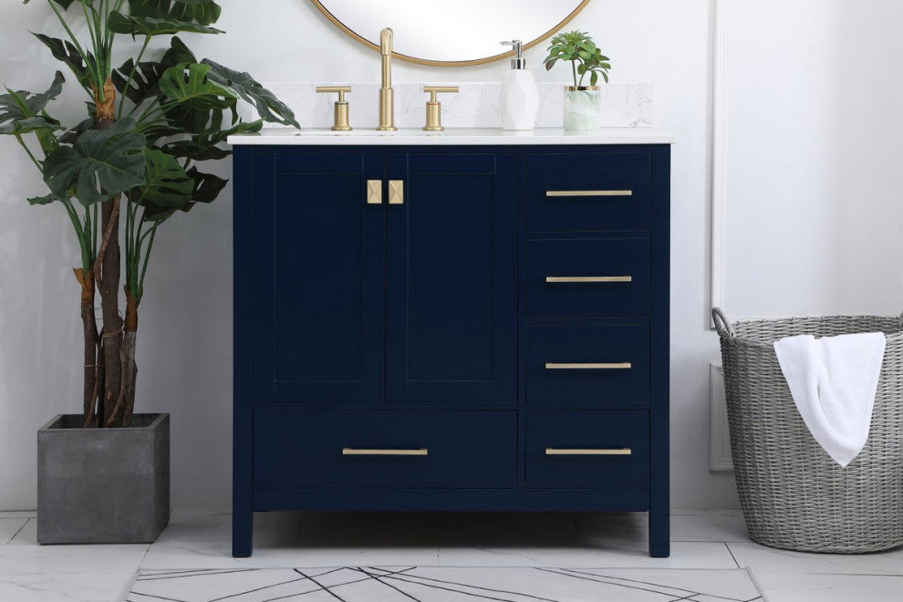 Iris 36" Single Bathroom Vanity, Blue With Backsplash