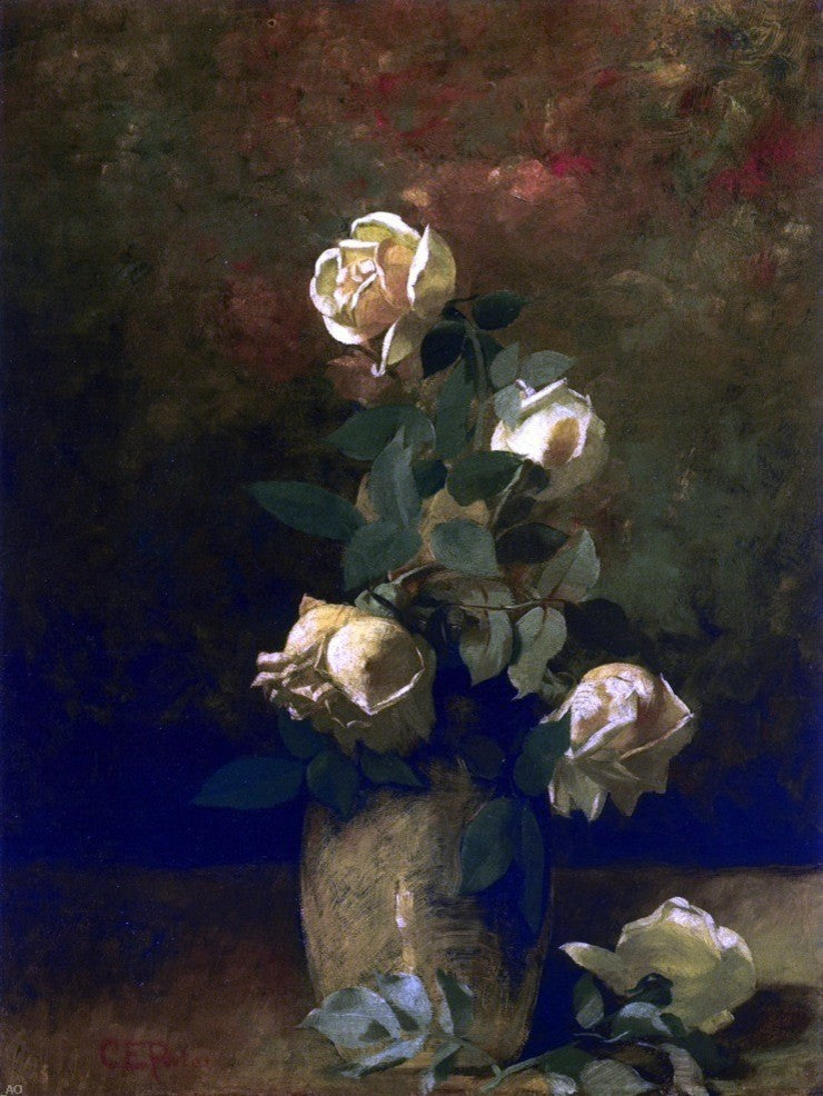 Charles Ethan Porter Yellow Roses in a Vase Premium Canvas Print
