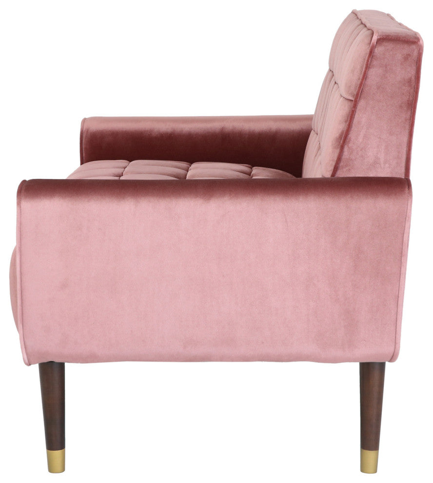 Aubrie Tufted Velvet Loveseat With Gold Tipped Tapered Legs, Blush, Gold Finish