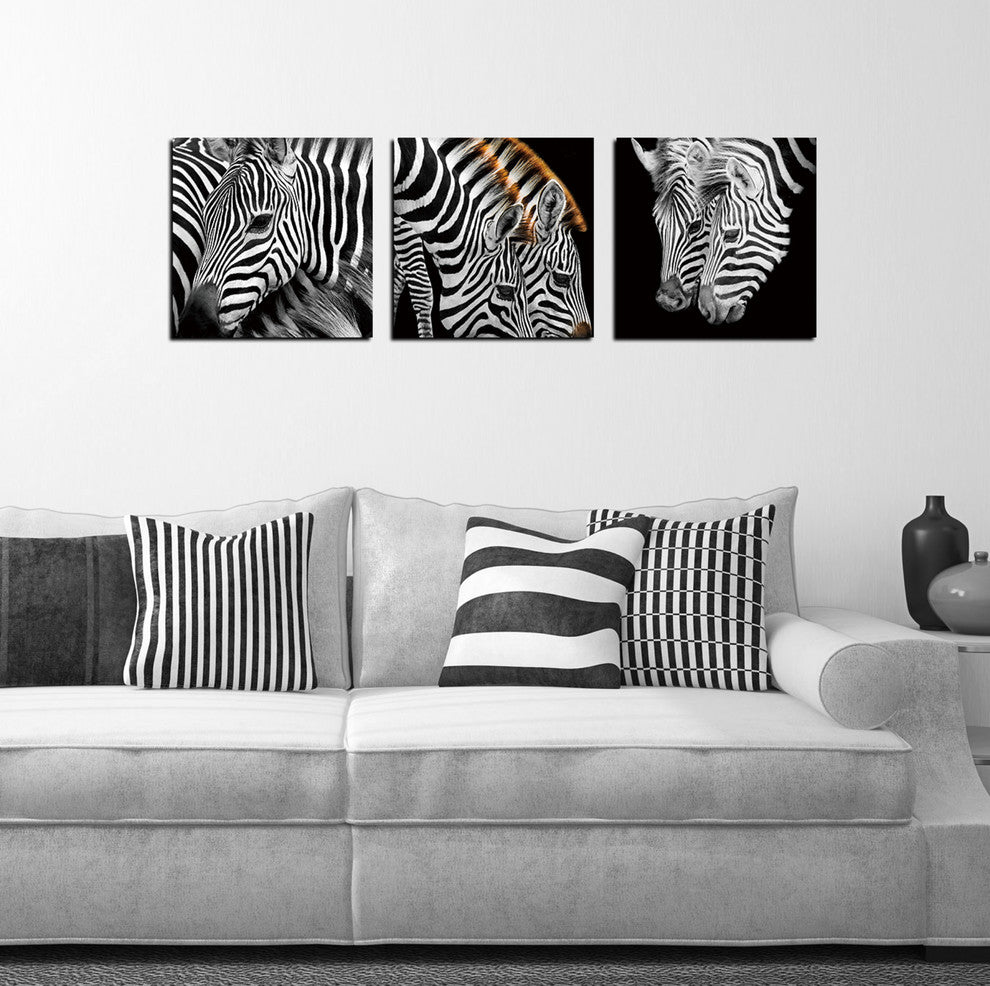 "Zebra Stripes" Tempered Glass Wall Art, 3-Piece Set