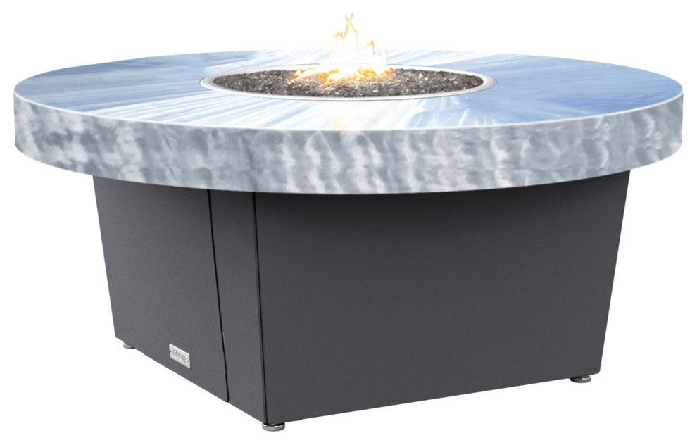 Circular Fire Pit Table, 48", Propane, Brushed Aluminum Top, Gray