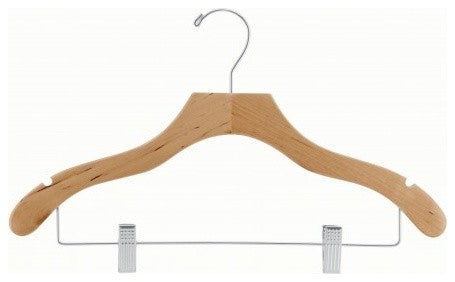 Wooden Wavy Combo Hanger, Natural/Chrome Finish, Box of 25