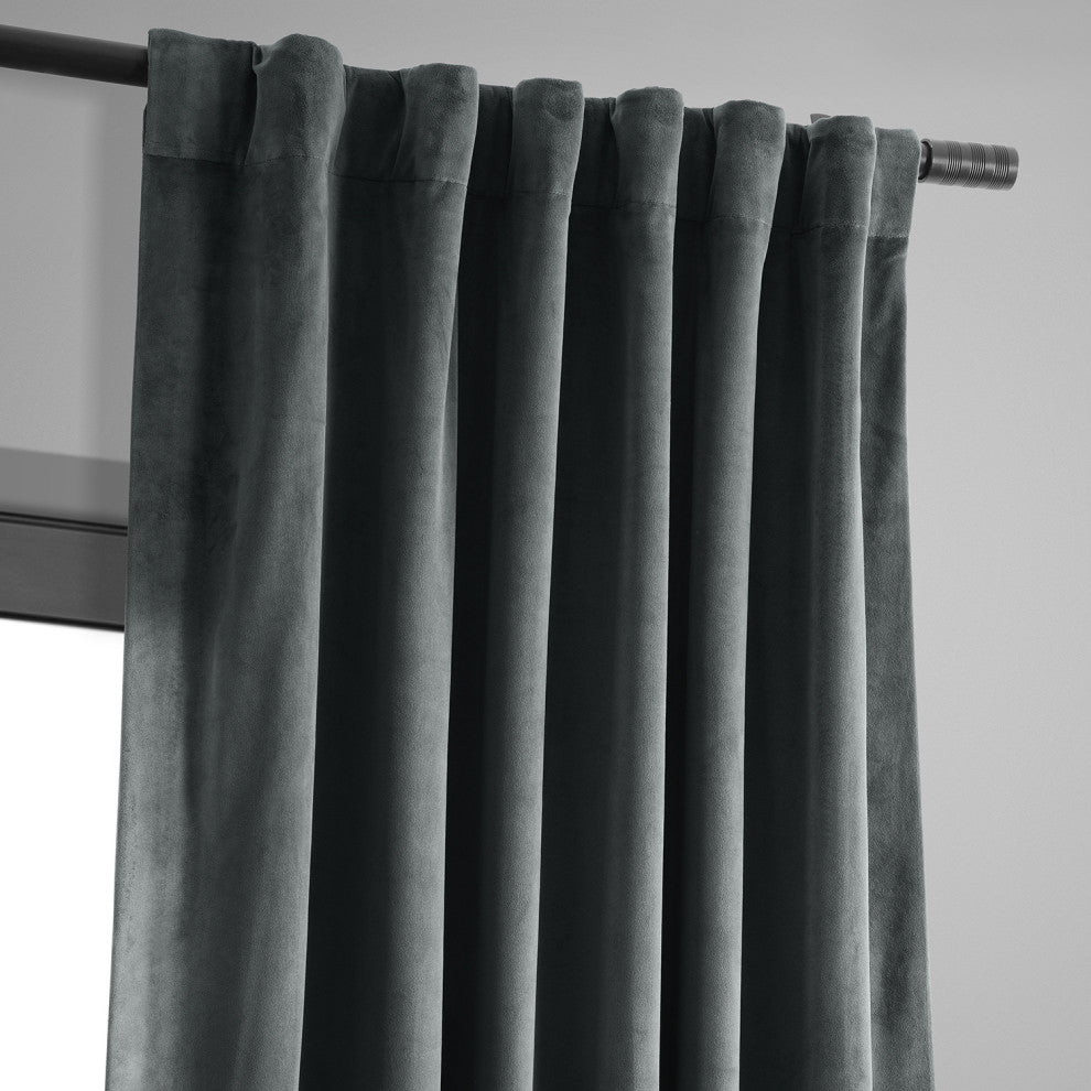Signature Natural Gray Blackout Velvet Curtain Single Panel, 50"x108"