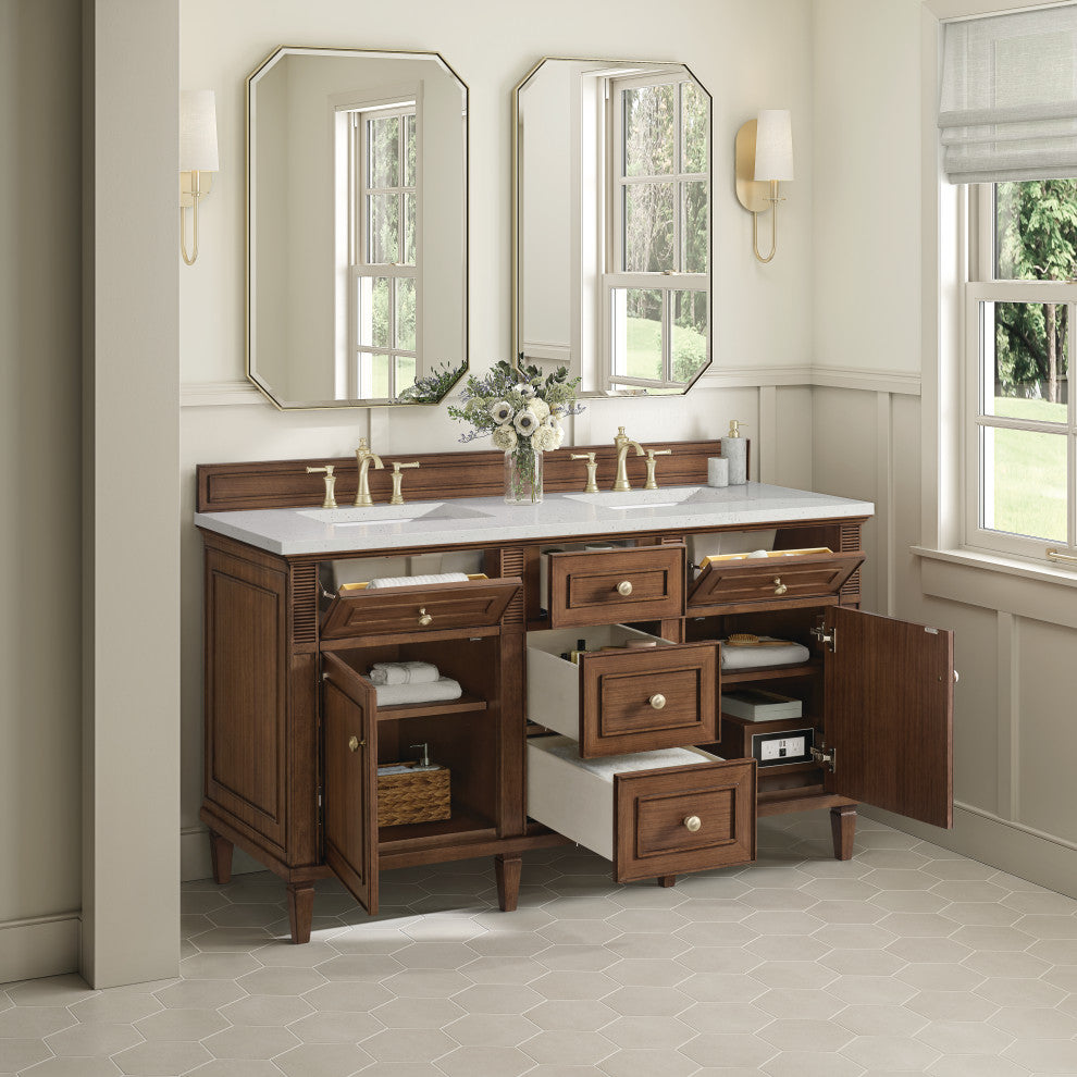 Lorelai 60" Double Vanity, Mid-Century Walnut, 3 CM Lime Delight Top