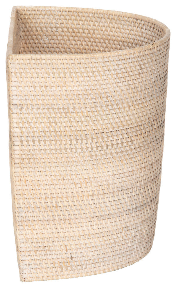 Loma Handwoven Half-Moon Rattan Waste Basket, Honey Brown, White-Wash