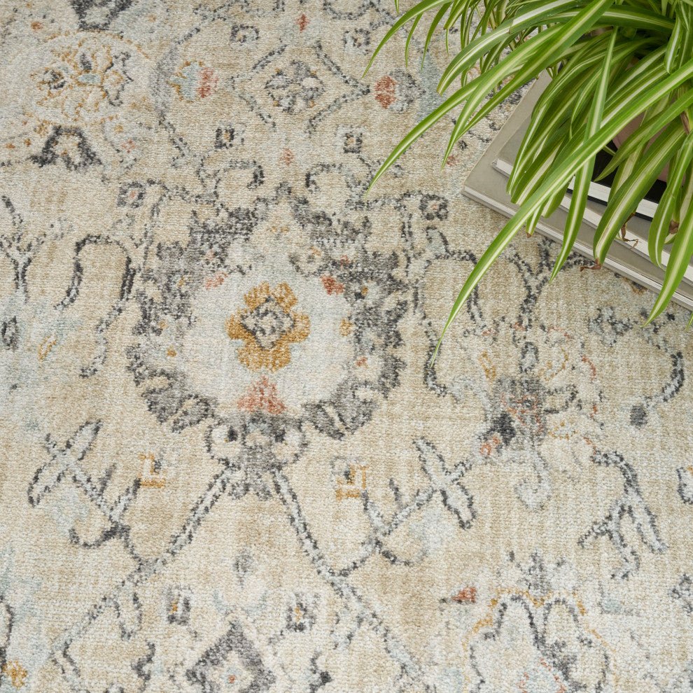 Nourison Oushak Home 4' x Round Cream Vintage Indoor Rug