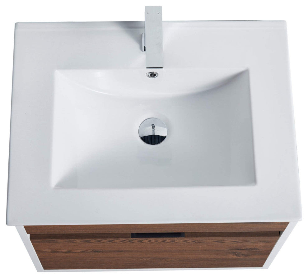 Alpine Wall Mount Bathroom Vanity and Sink, Brown Walnut, 24"