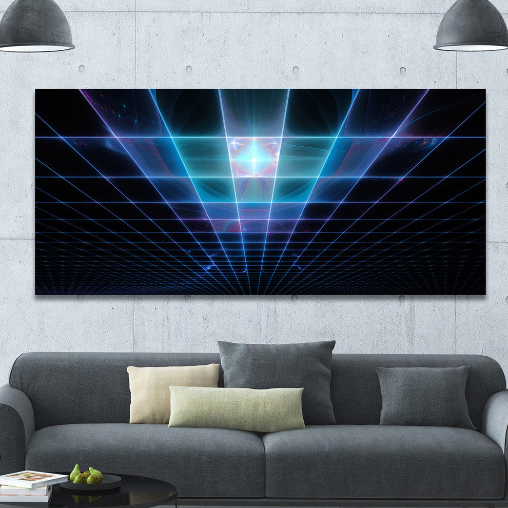 Blue Laser Protective Grids, Oversized Abstract Canvas Art Print, 60x28