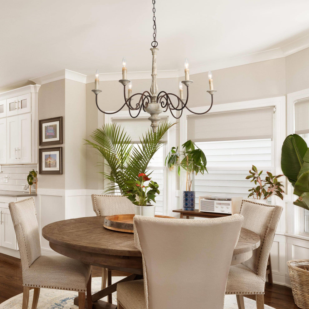 LNC 6-Light Distressed Wood French Country and Farmhouse Candle Chandelier