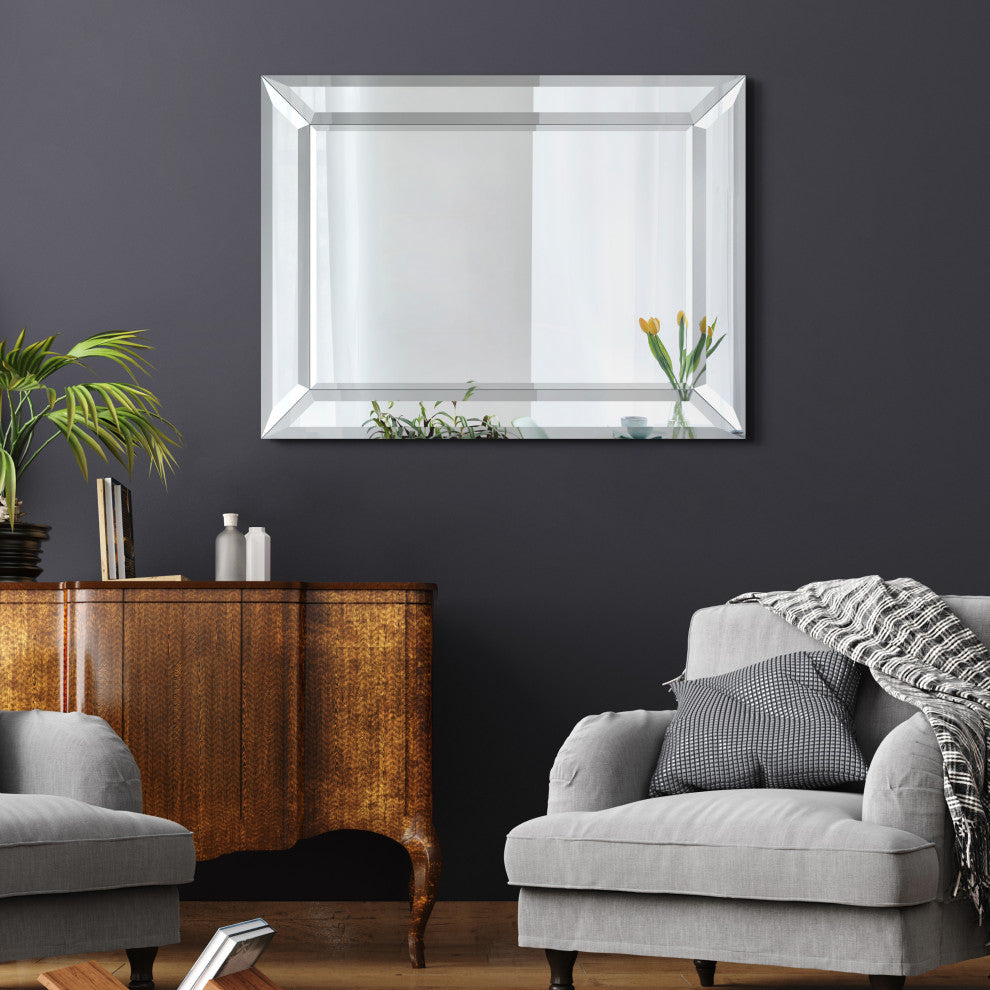 Rectangular Beveled Diamond Silver Framed Wall Mirror