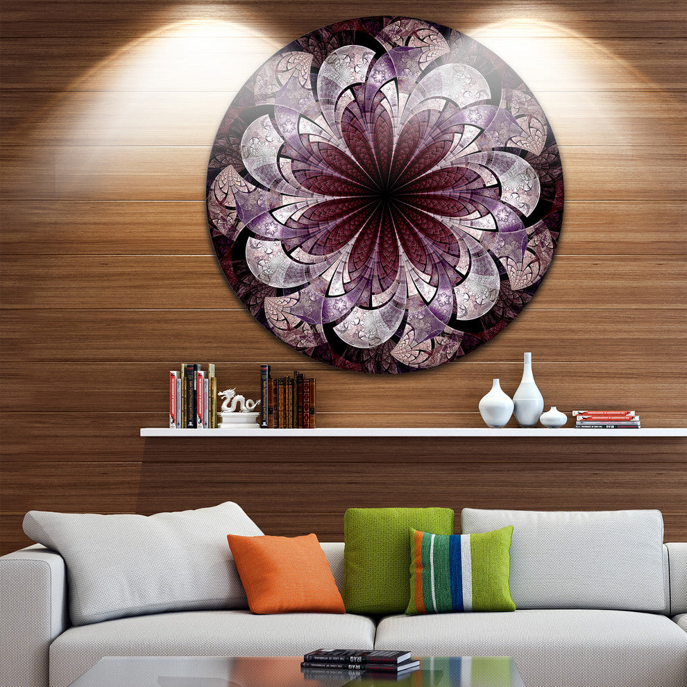Soft Pink Digital Art Fractal Flower, Floral Disc Metal Artwork, 11"