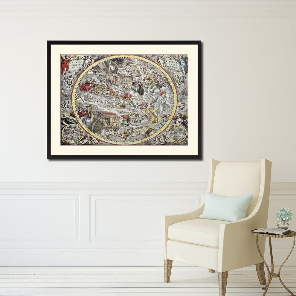 Christian Celestial Hemisphere Map Print On Canvas With Picture Frame 28" X 37"