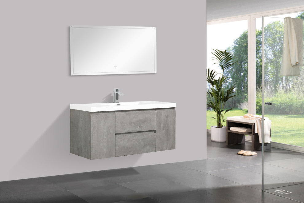 ALMA-PRE 48"³ CEMENT GREY WALL MOUNT VANITY WITH WHITE SINK