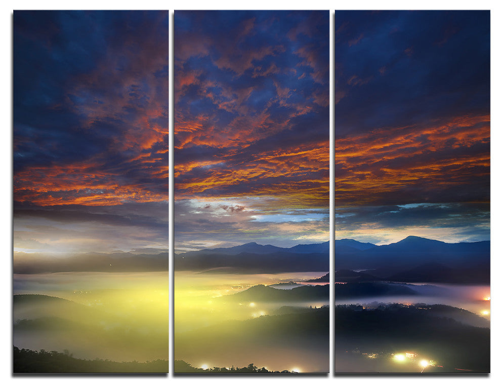 "Yellow Sunlight and Fiery Clouds" Photo Wall Art, 3 Panels, 36"x28"