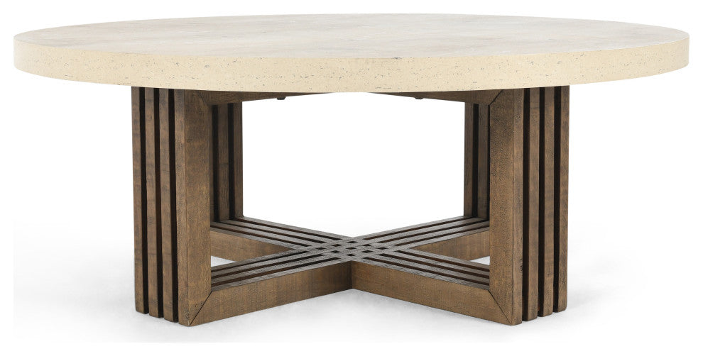 Aspen 47" Round Coffee Table, Distressed Brown