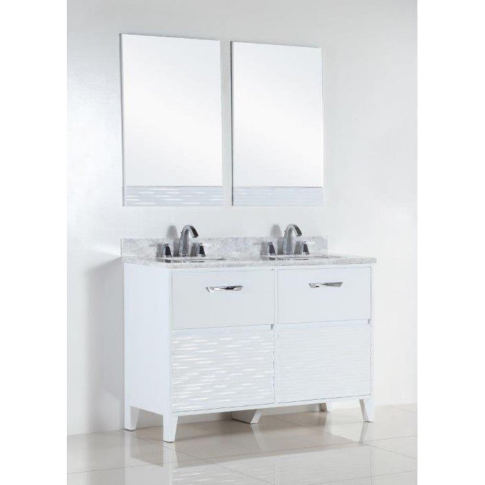 Alda Double-Sink Vanity, White, 48", White With White Carrara Top