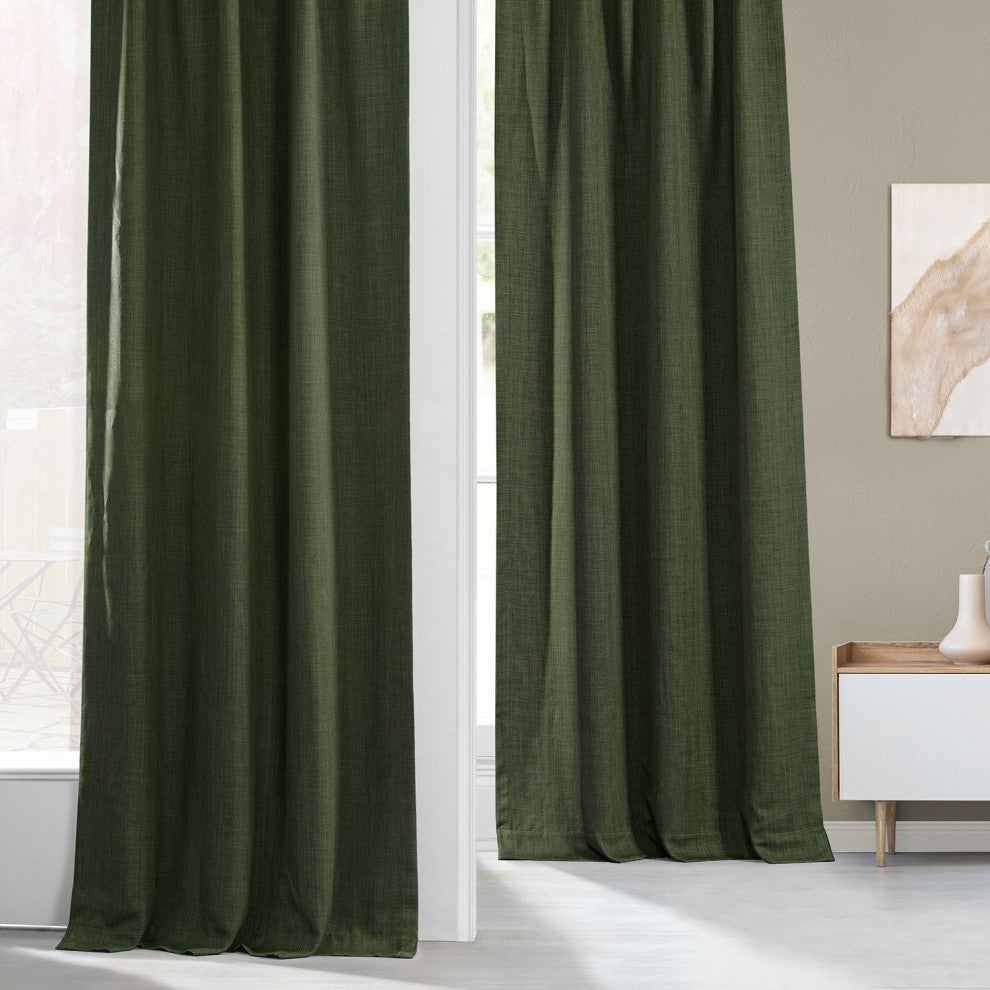 Faux Linen Darkening Curtain Single Panel, Tuscany Green, 50"x108"
