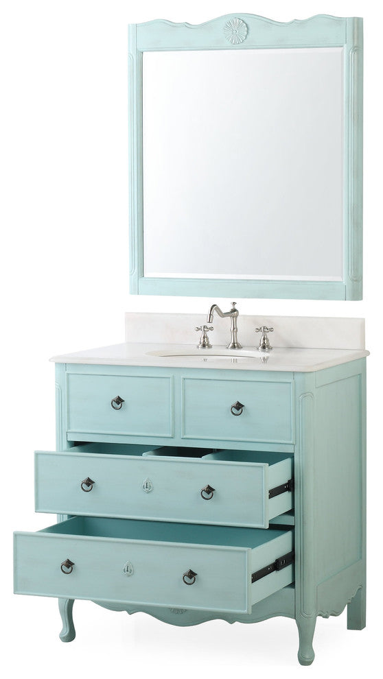 34" Dalleville Light Blue Bathroom Vanity, With Mirror