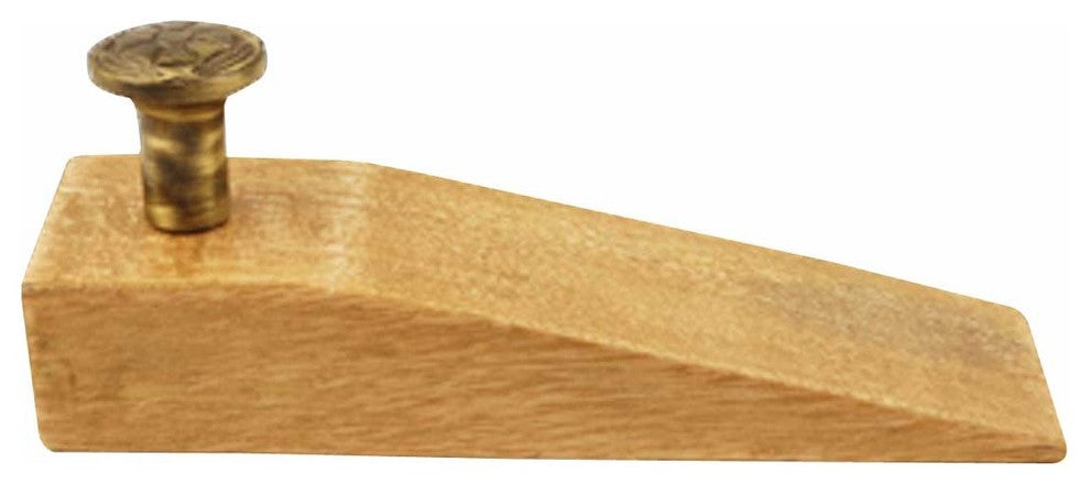 Door Wedge Solid Mango Wood Antique Brass Knob Natural |