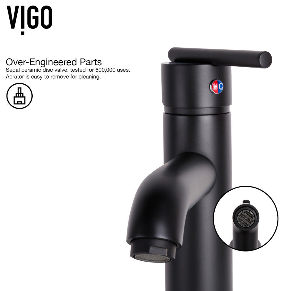 VIGO Seville 13" H Single Handle Single Hole Bathroom Vessel Faucet, Matte Black