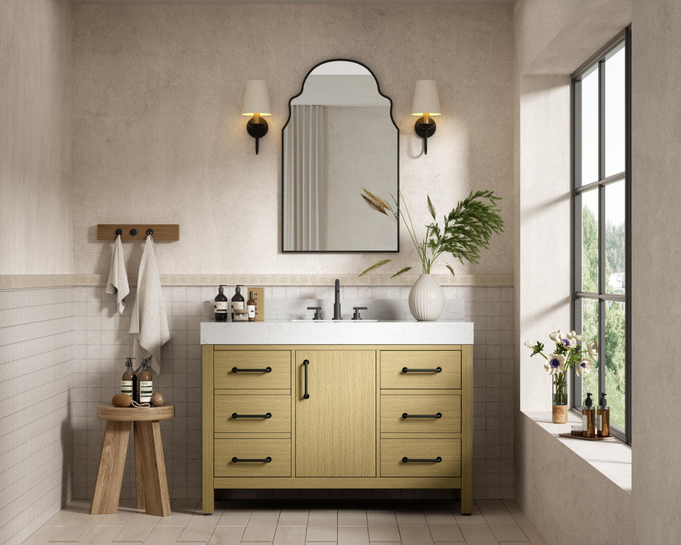 Home Living 48" Single Bathroom Vanity, Honey Brown With Backsplash