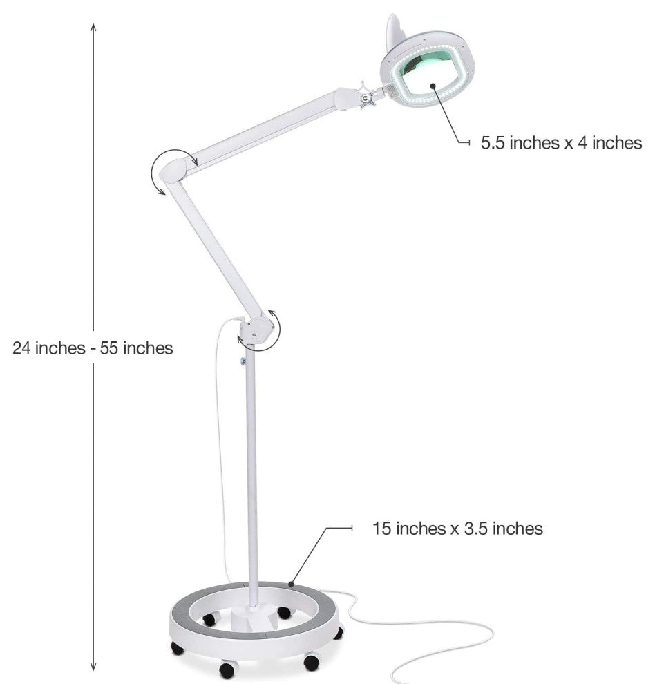 Brightech LightView Pro 6 Wheel Rolling Base Floor Lamp With XL Magnifier