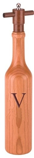 Wine Bottle Cherry Wood Pepper Grinder, Custom Personalized Initial,  "V"