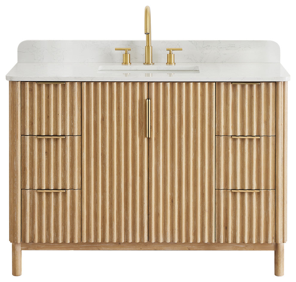 Sierra Bathroom Vanity, Washed Light Brown, 48inch, Without Mirror