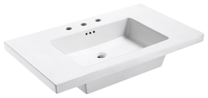 Eclipse 37"x22" Ceramic Vanity Top in White, 8" Widespread Faucet Drilling