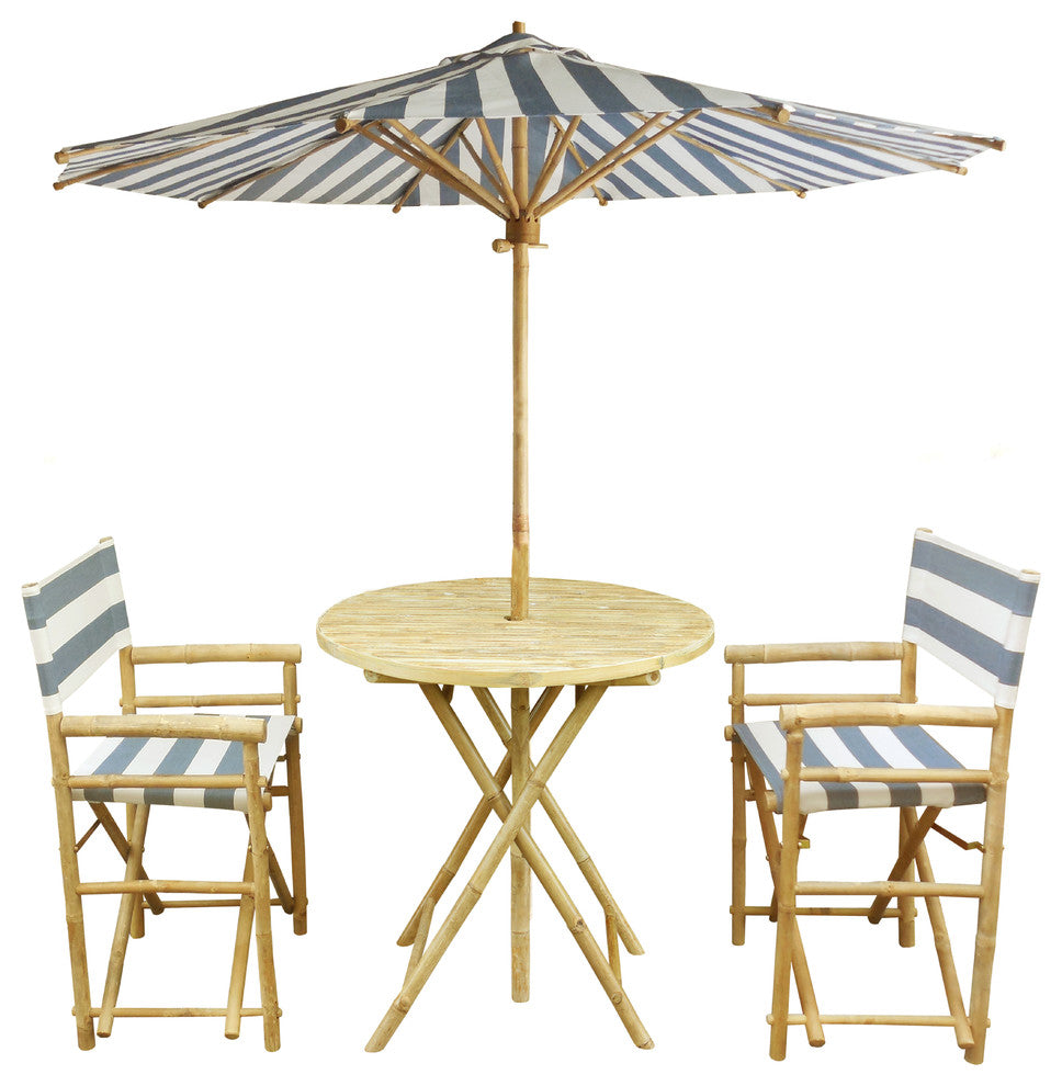 Bamboo 4-Piece Round Table Set, Navy and White Stripes