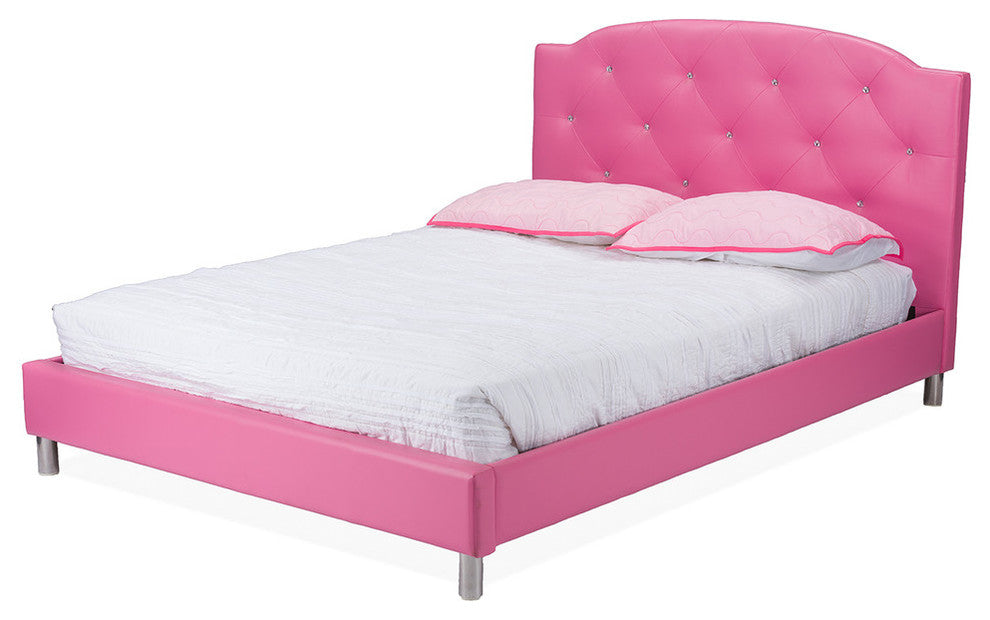 Canterbury Leather Contemporary Bed, Pink, Full