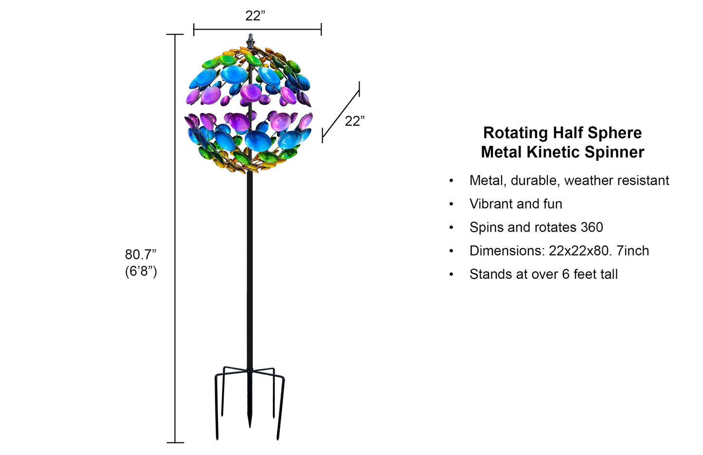 Colorful Painted Metal Sphere Kinetic Wind Spinner Outdoor Garden Sculpture